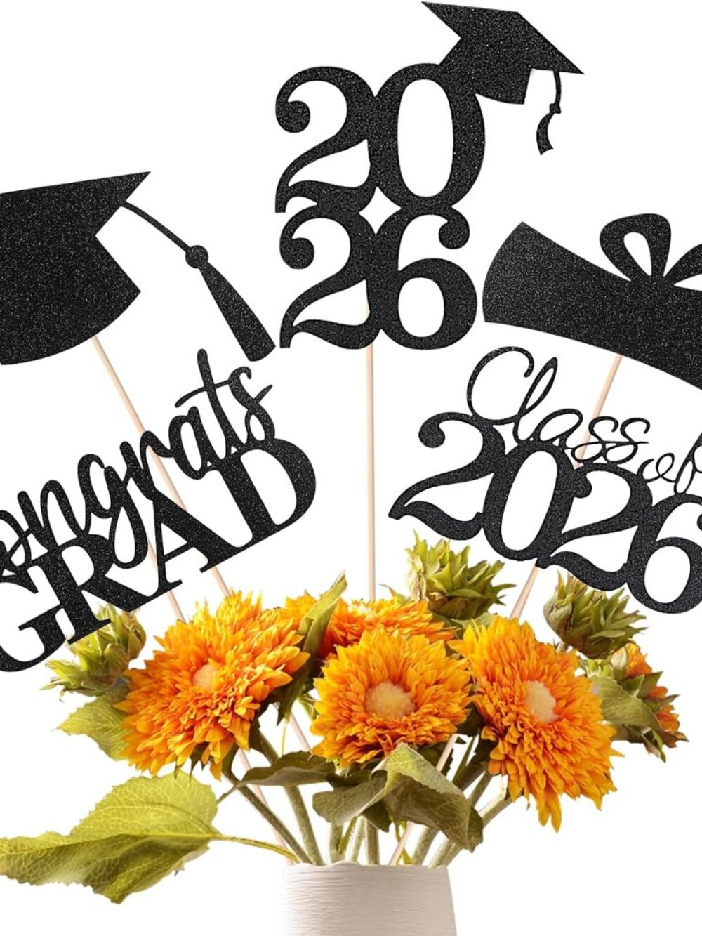 Graduation Decorations 2026, 20 PCS Sparkling Black Double-Sided Centerpiece Sti
